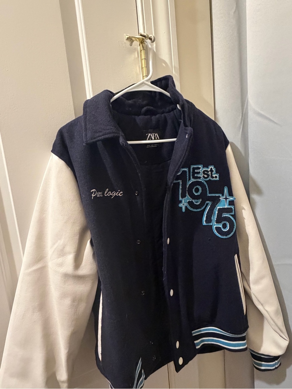 Zara  Navy and White Varsity Jacket